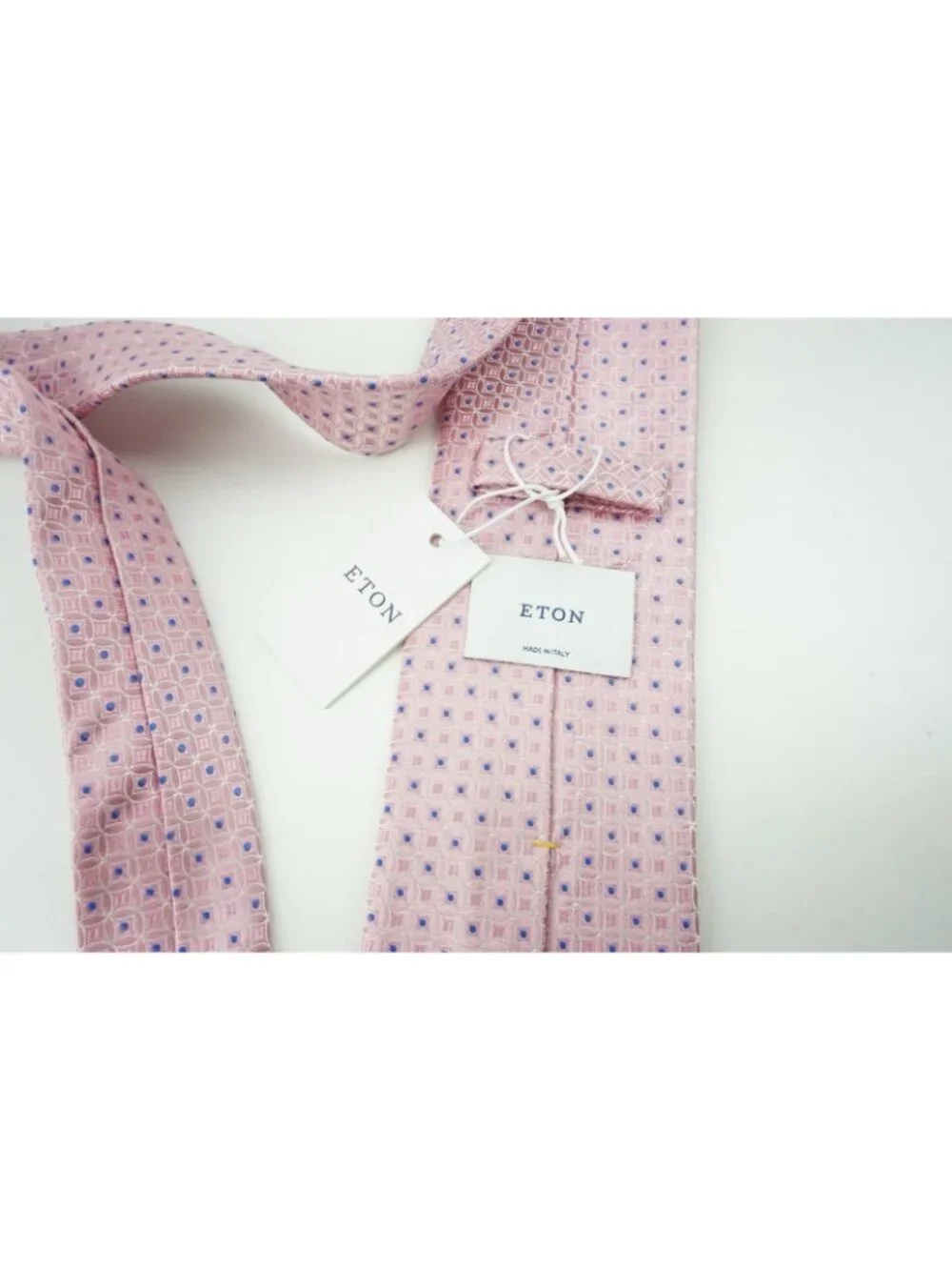 Eton Bubblegum Pink Cobalt Blue Foulard Geometric 100% Silk Tie Brand New Tags